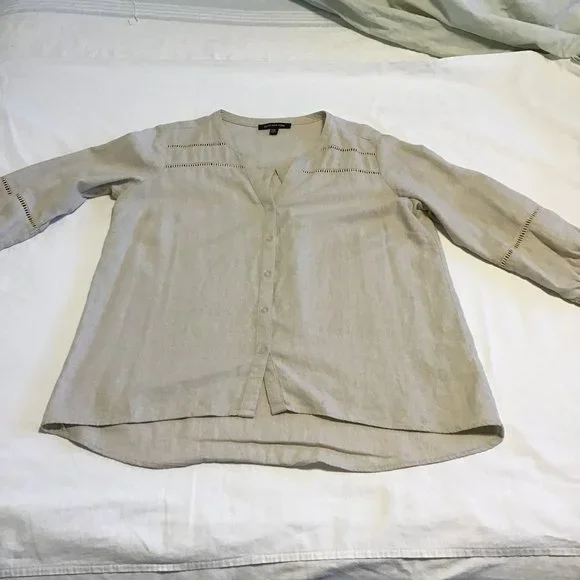 JONES New York Linen Button Front Blouse - Picture 6 of 7